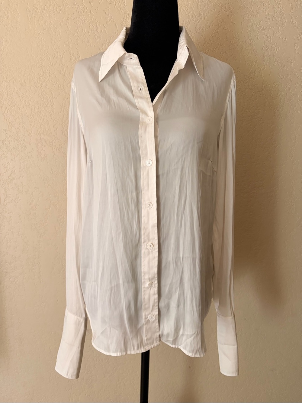 Zadig & Voltaire Cream 100% Silk Button Down Blouse Sheer